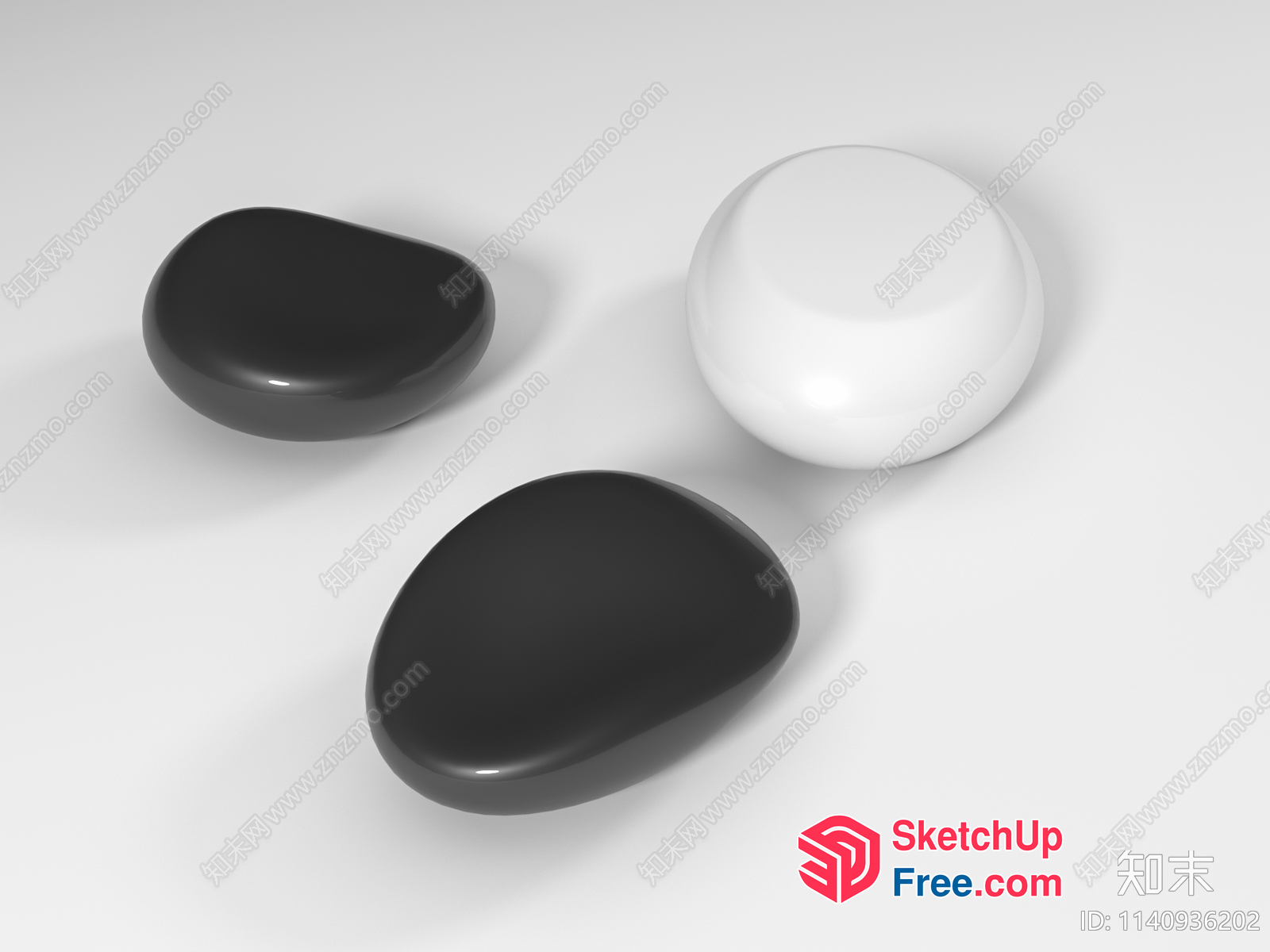 Oval-Shaped Objects In Black And White 3D SketchUp File