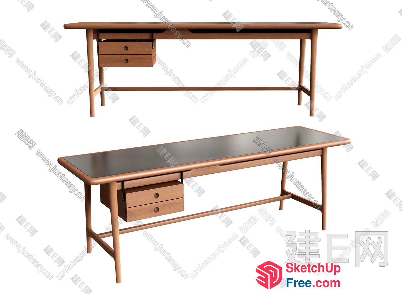 Wooden Desk With Two Drawers And A Shelf 3D SketchUp File