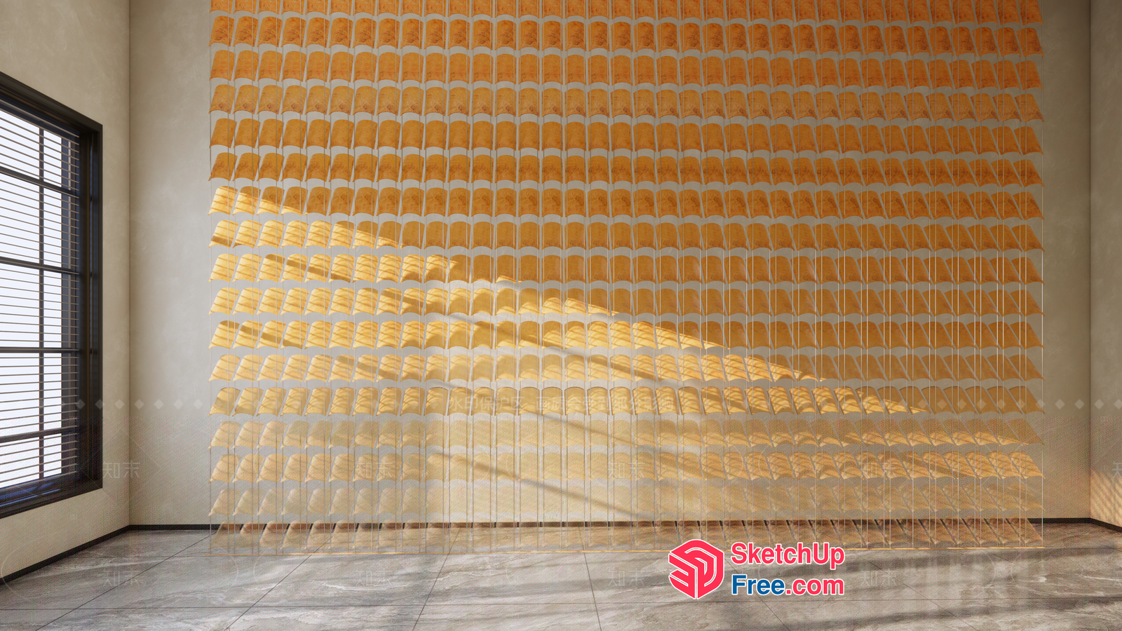 Partition Screen With Glass And Yellow Accents 3D SketchUp File