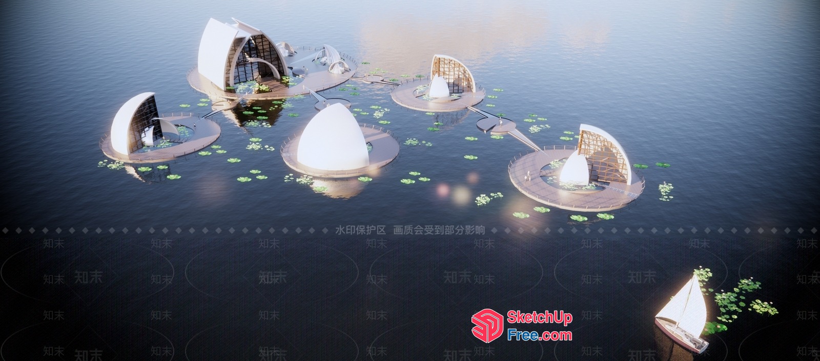 Futuristic Floating Island Community 3D SketchUp File