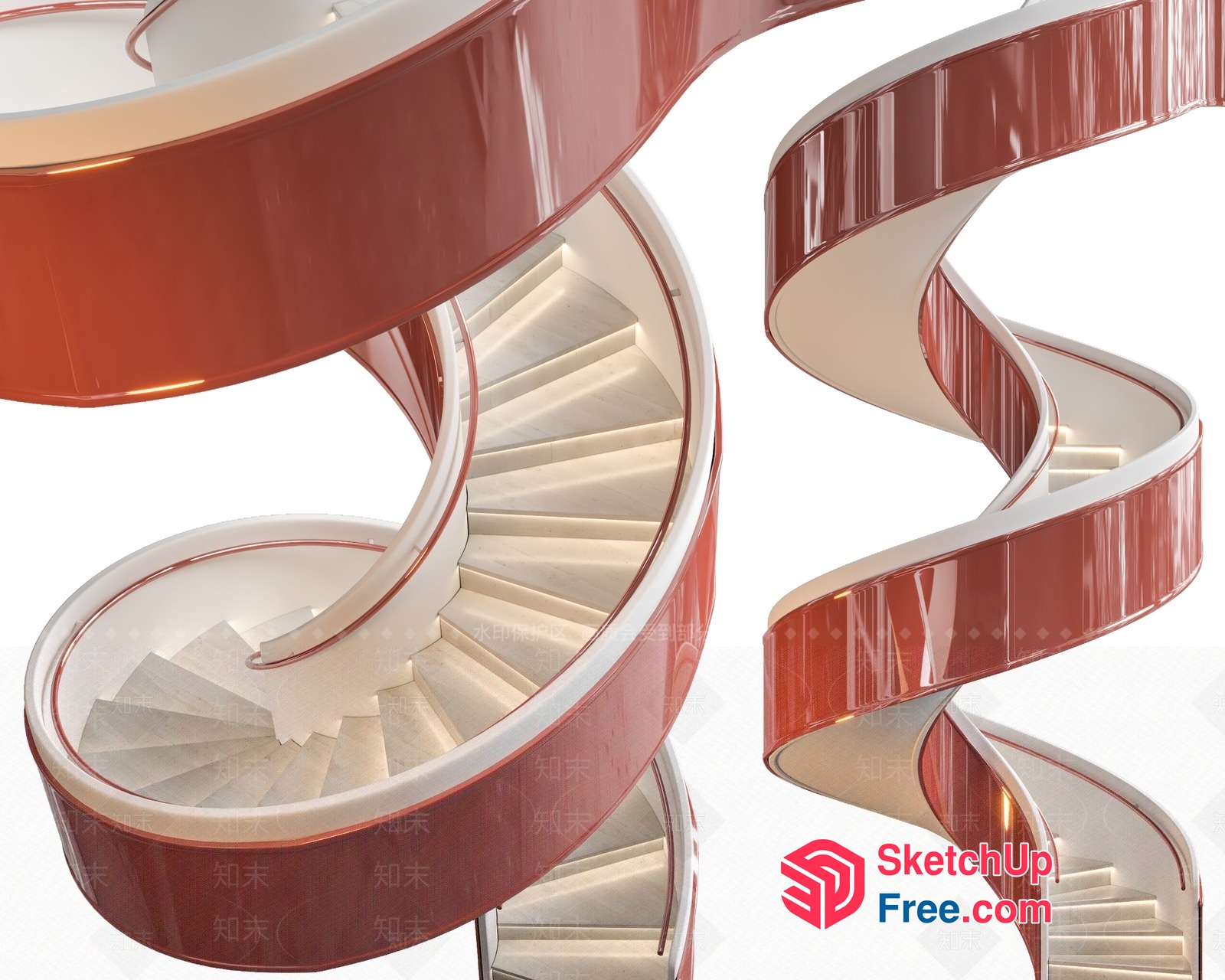 Elegant Curved Staircase Design 3D SketchUp File