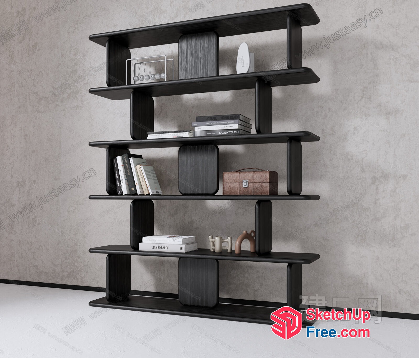 Elegant Black Bookcase With Shelf And Storage 3D SketchUp File