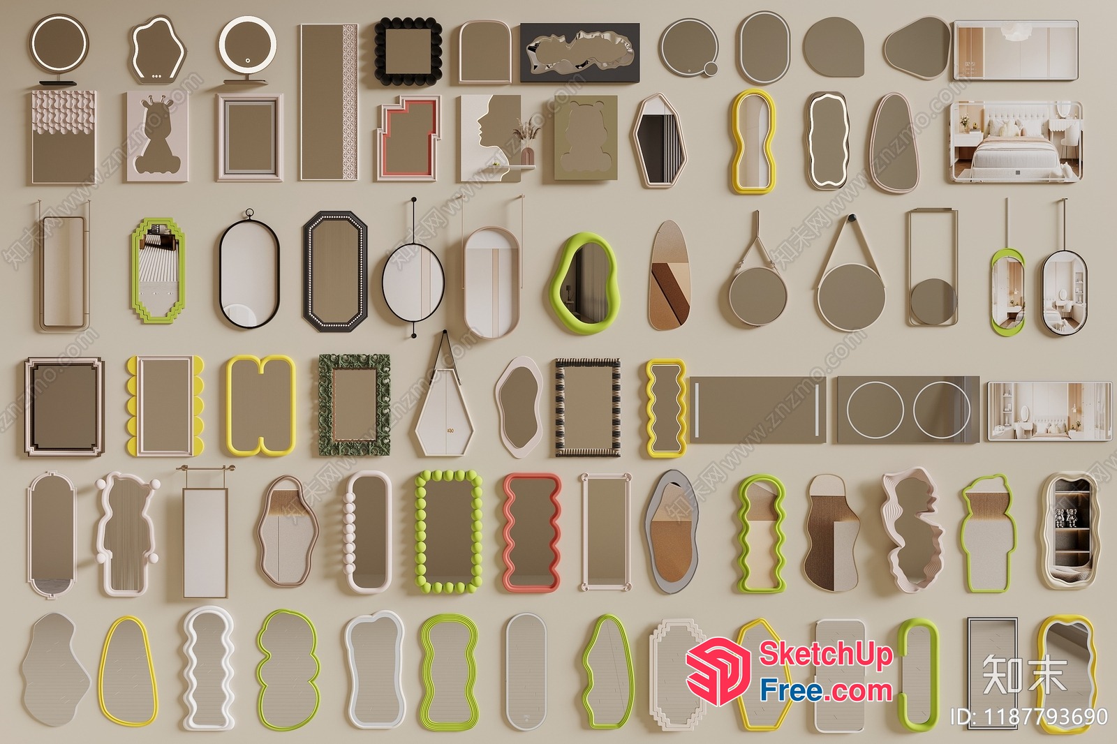 Stylish Modern Decorative Wall Mirrors 3D SketchUp File