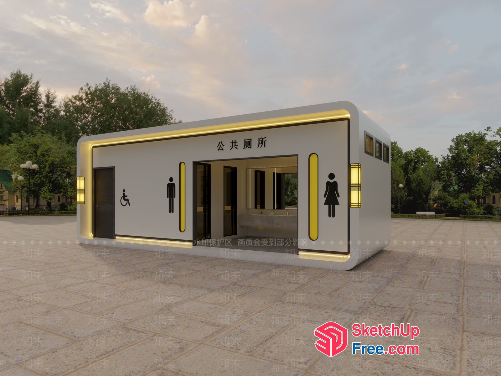 Public Restroom With Modern Design And Accessibility Features 3D SketchUp File