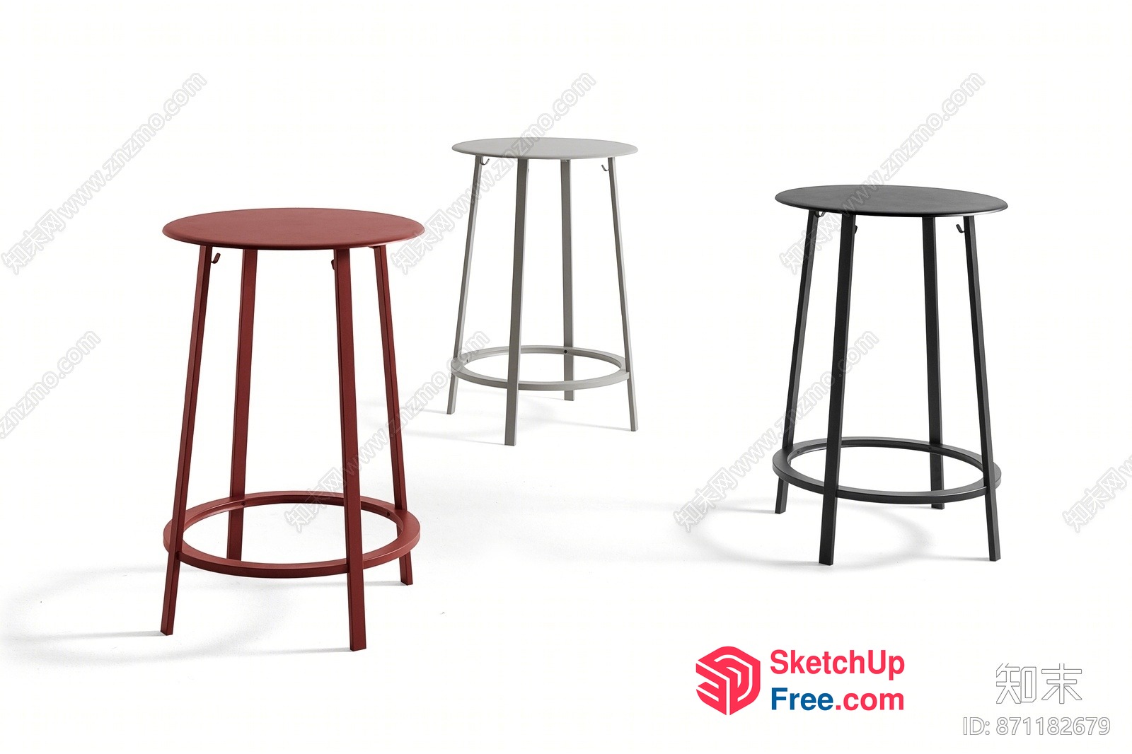 Three Simple Bar Stools In Different Colors 3D SketchUp File