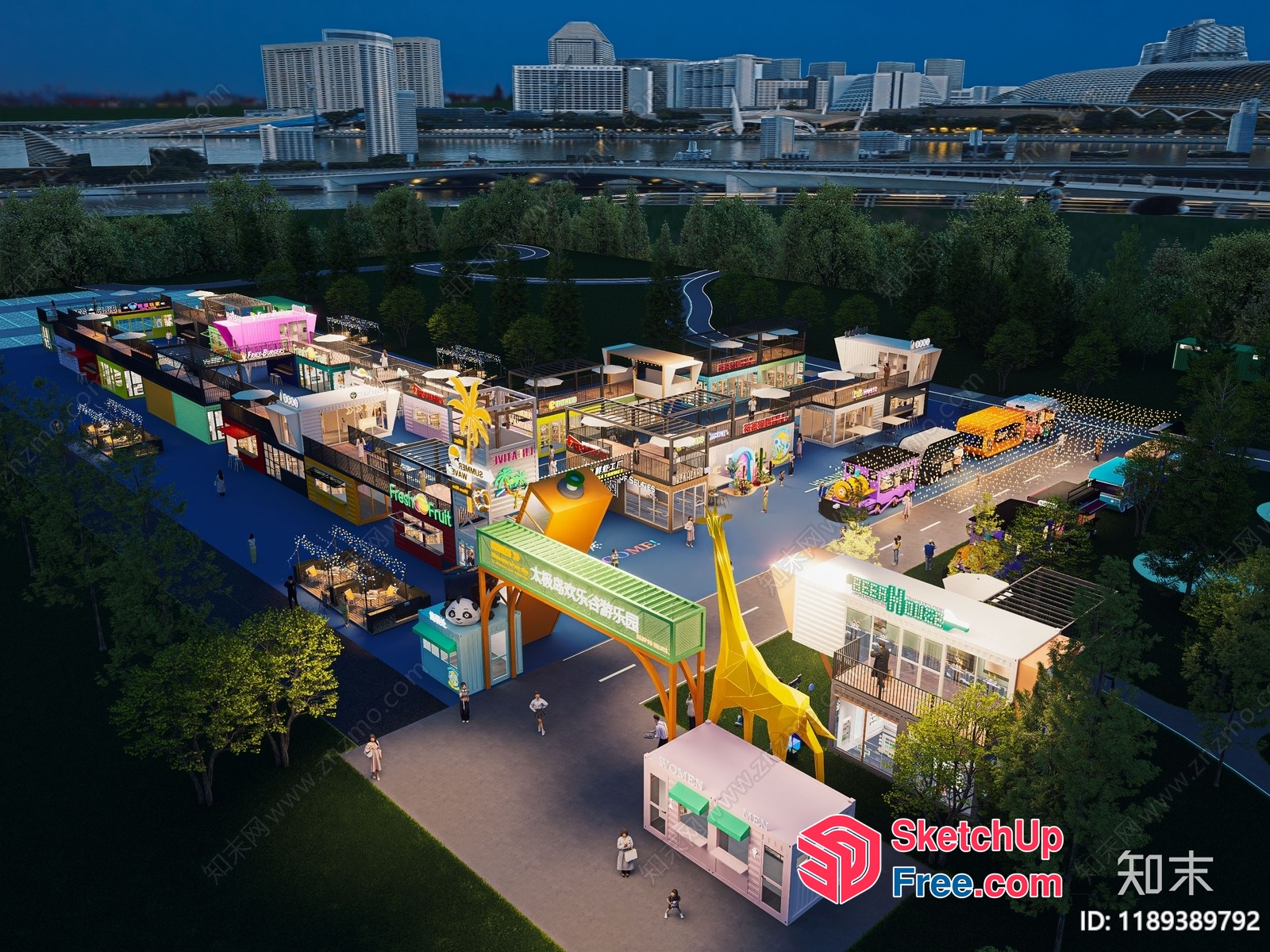 Night Market Street Food Truck Commercial Street 3D SketchUp File