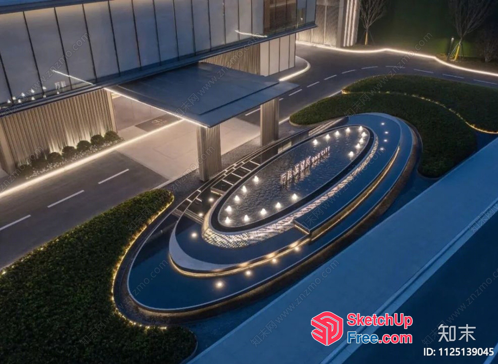 Modern Building Exterior With Elegant Stairway And Landscaping 3D SketchUp File