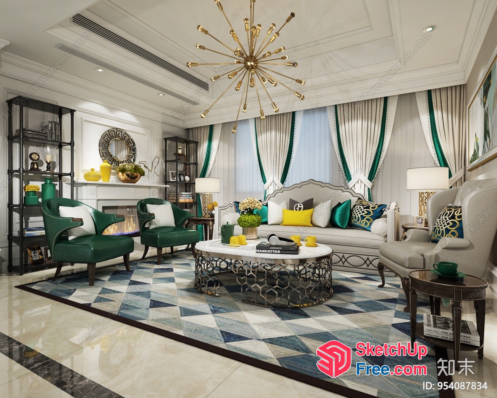Luxurious Living Room With Elegant Furniture And Decor 3D SketchUp File