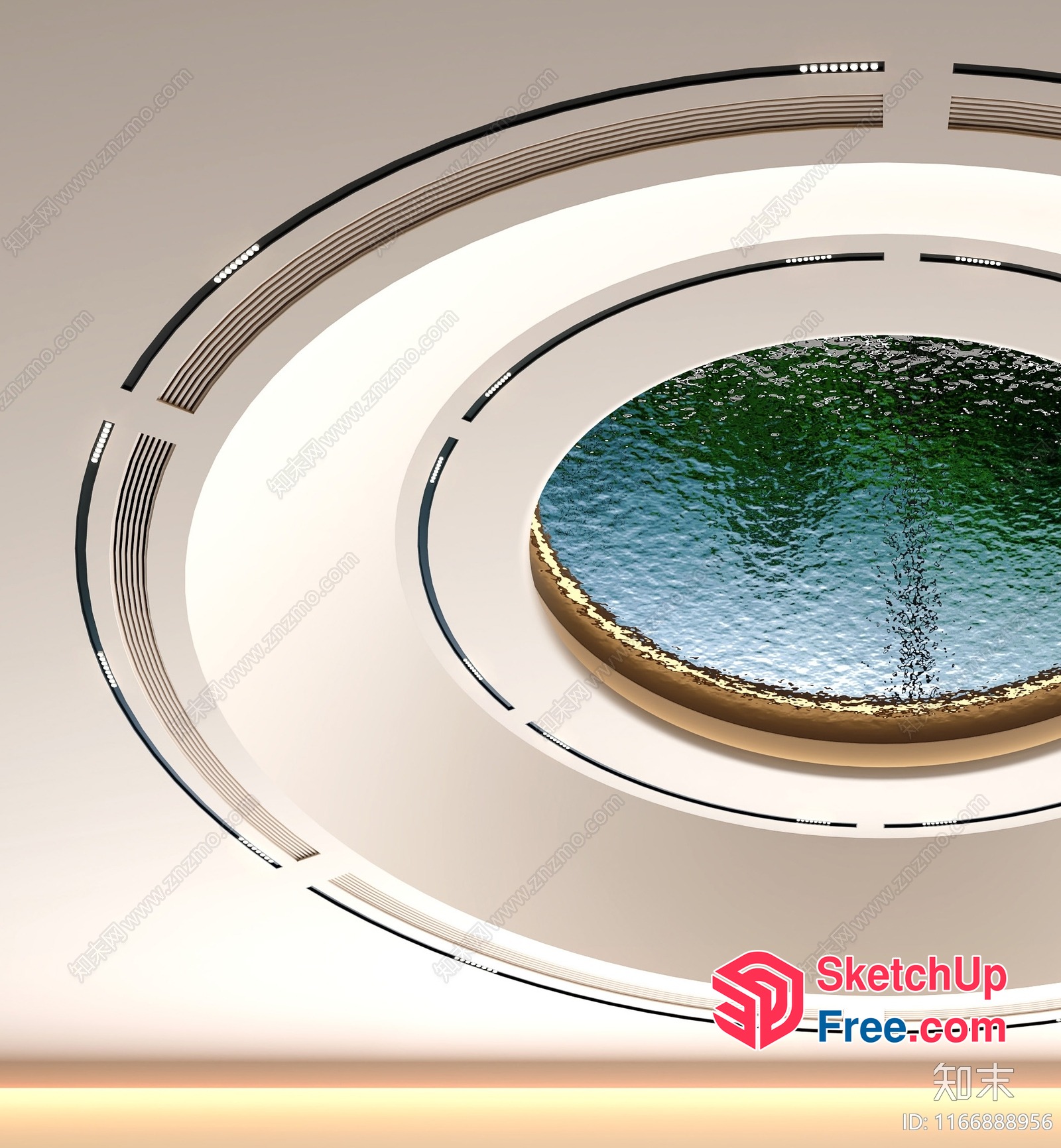 A Large Circular Structure With A Water Feature 3D SketchUp File