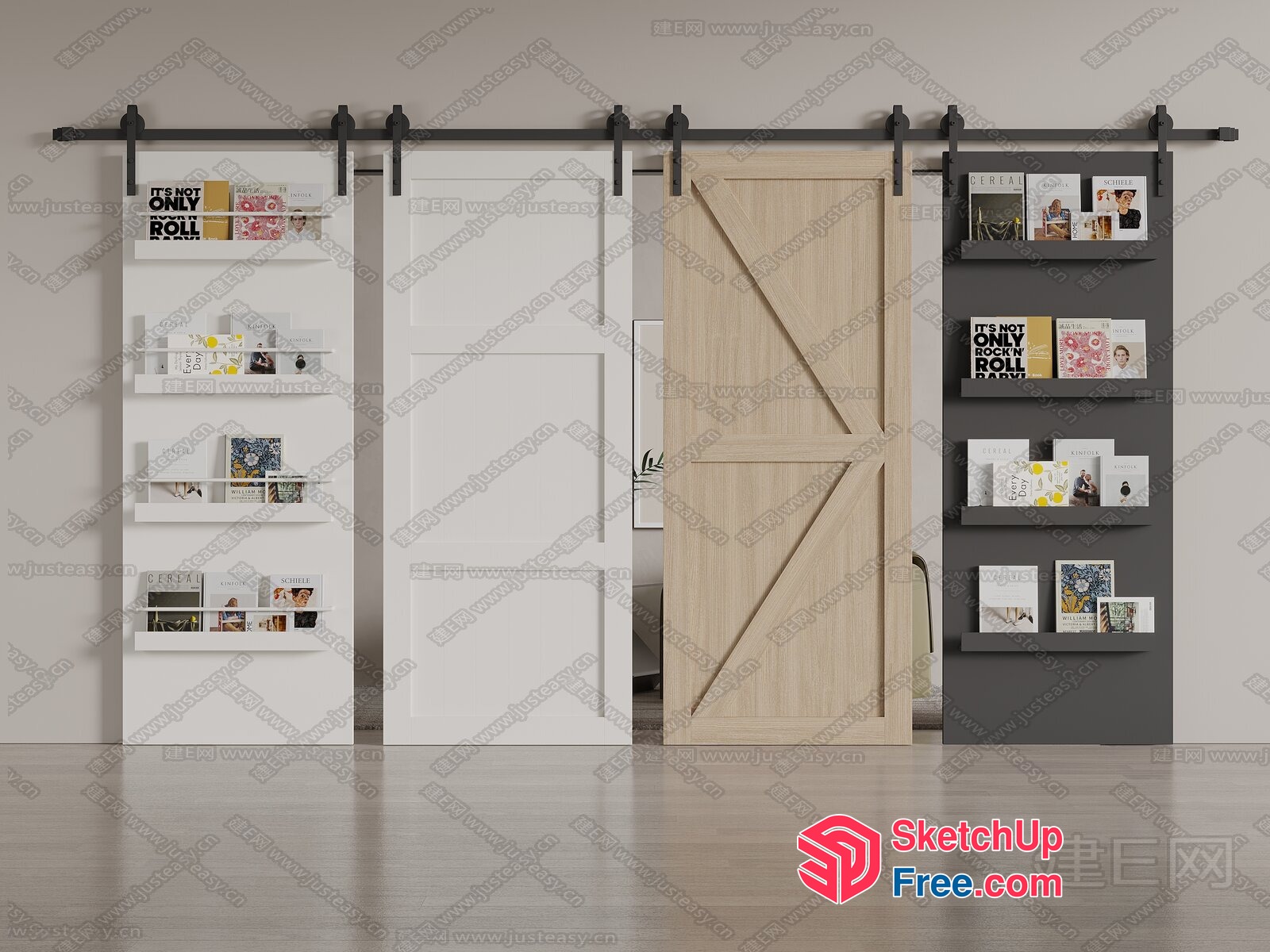 Modern Sliding Door With Shelf Decor 3D SketchUp File