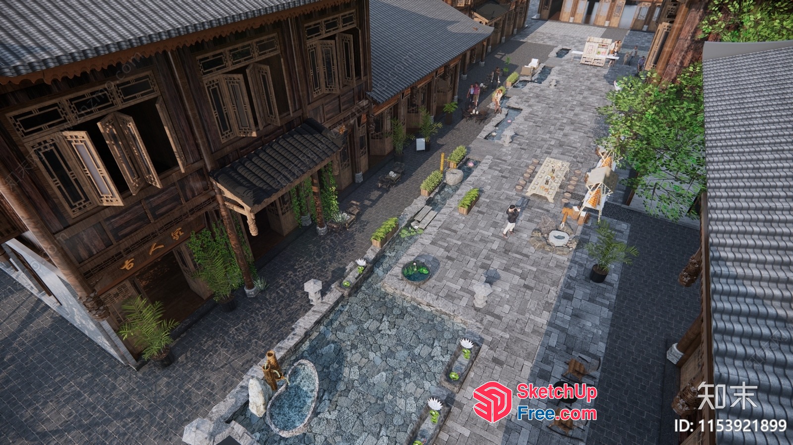 Traditional Chinese Village Street Scene 3D SketchUp File