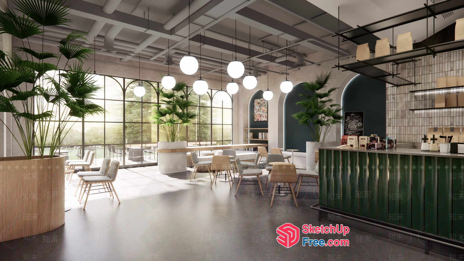 Modern Industrial Style Cafe Interior 3D SketchUp File