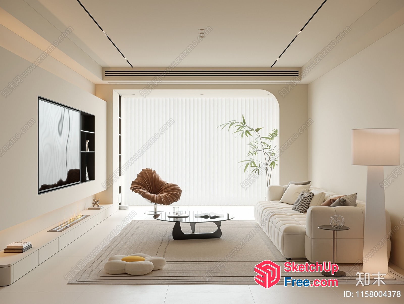 Minimalist Living Room Design With Creamy White And Beige Tones 3D SketchUp File
