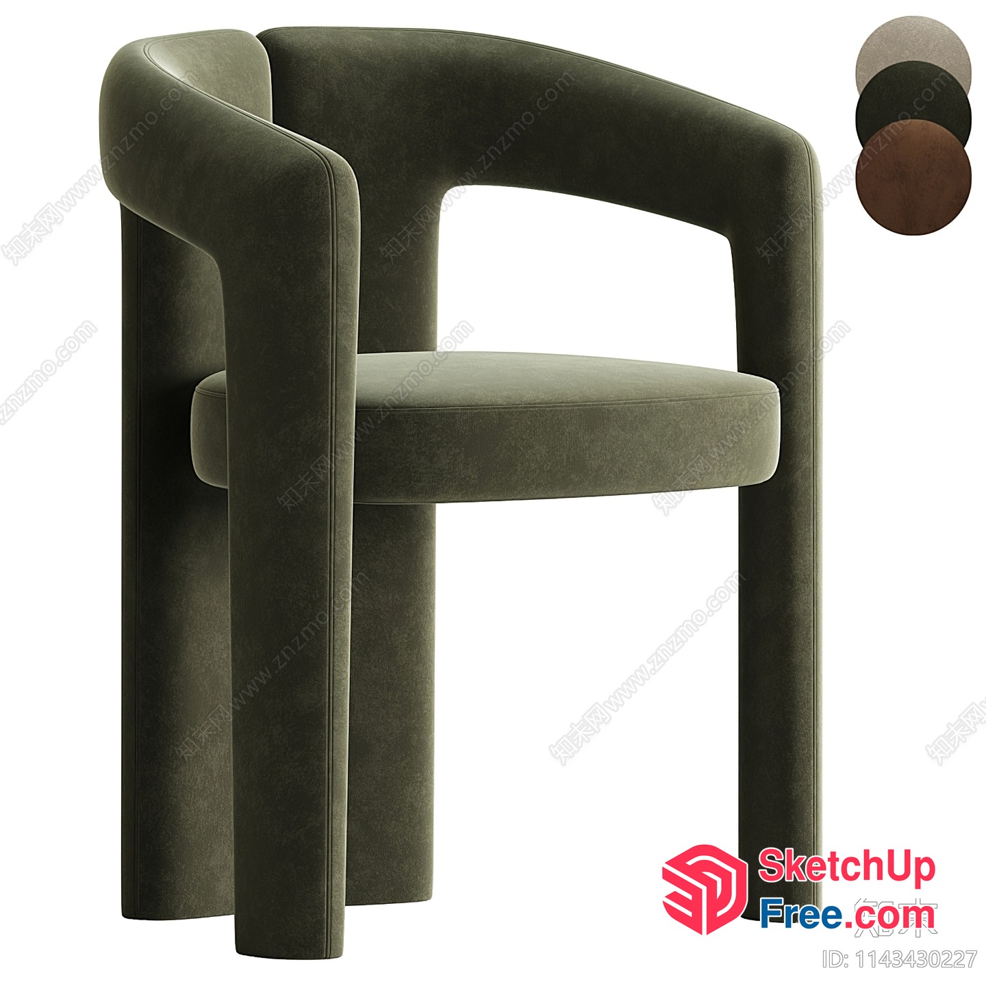 Modern Green Velvet Chair With Curved Back And Seat 3D SketchUp File