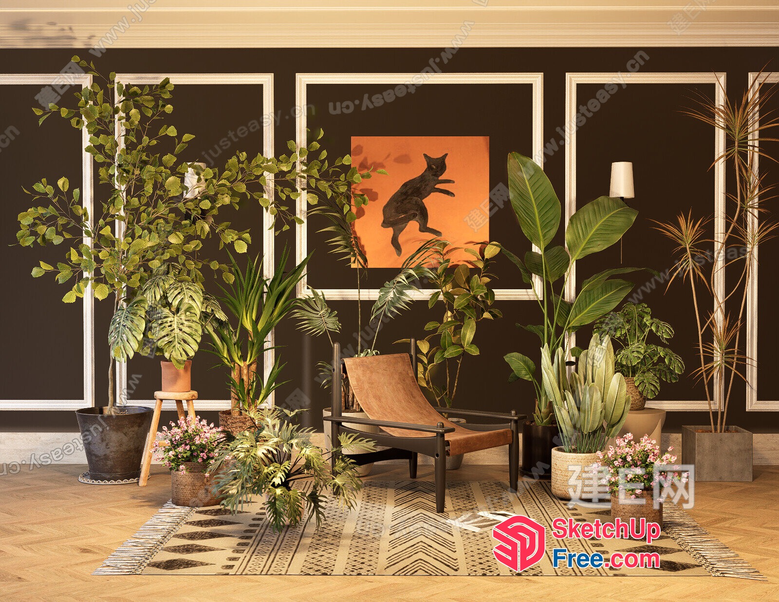 Modern Living Room With Plants And Art 3D SketchUp File
