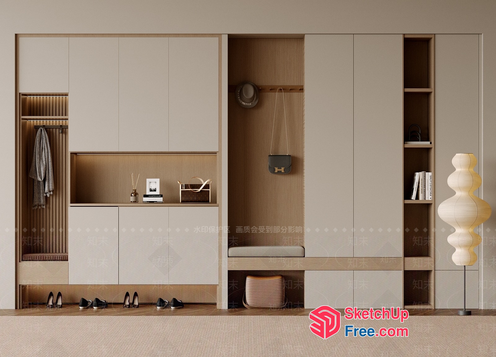 Modern Minimalist Wardrobe With Built-In Storage And Seating 3D SketchUp File