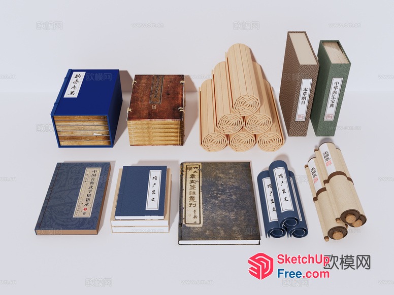 Traditional Asian Decorative Book Collection 3D SketchUp File