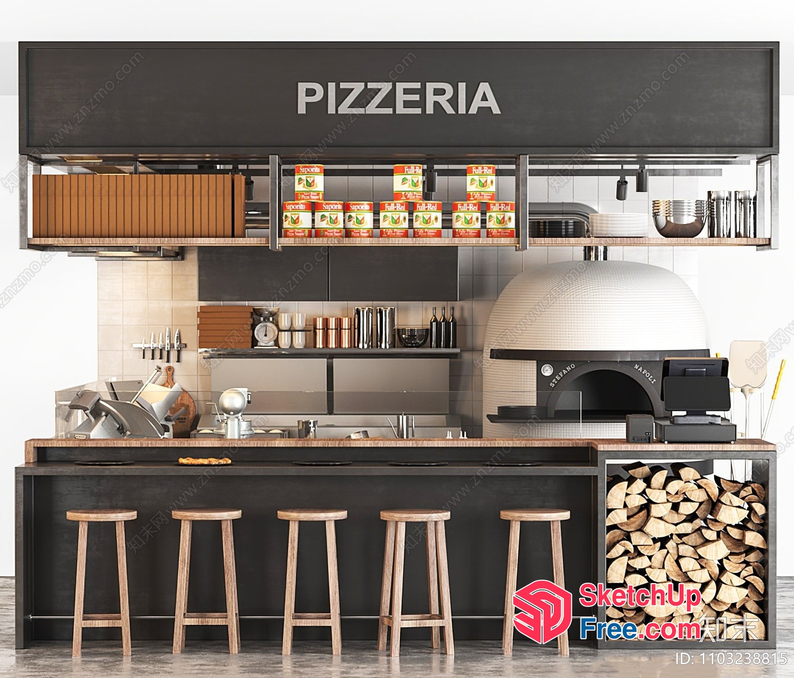 Modern Industrial Pizza Shop Interior 3D SketchUp File