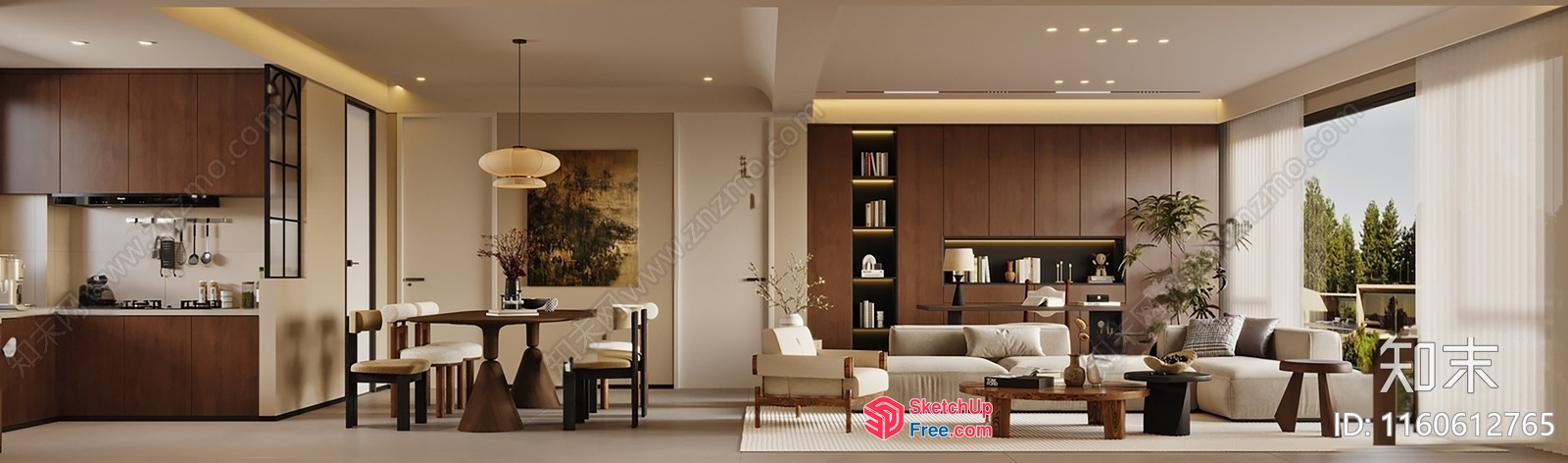 Modern Minimalist Living Room With Dining Area 3D SketchUp File