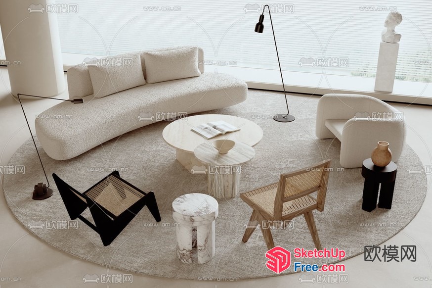 Minimalist Modern Living Room With Sleek Furniture 3D SketchUp File