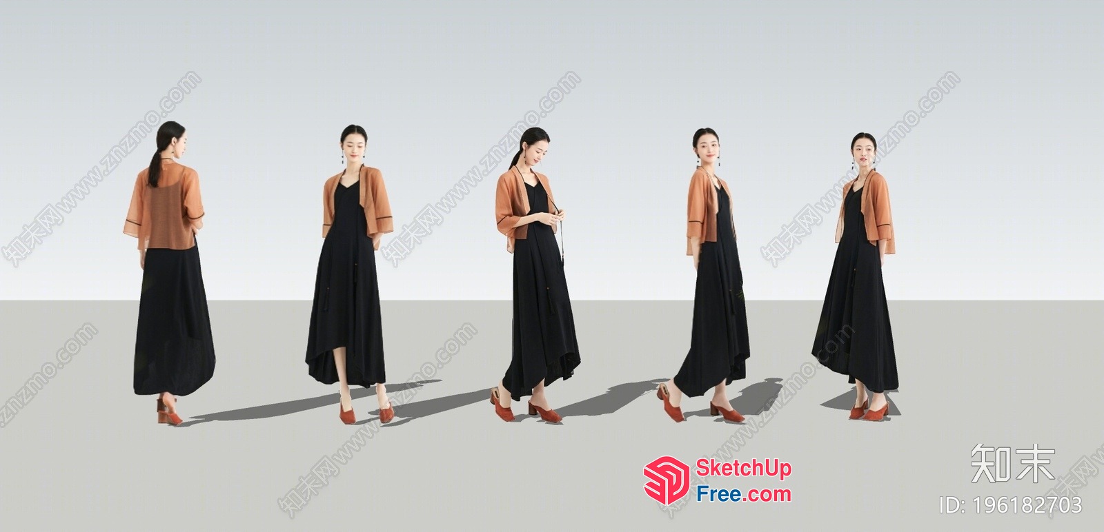 Woman In Black Dress And Brown Jacket Walking 3D SketchUp File