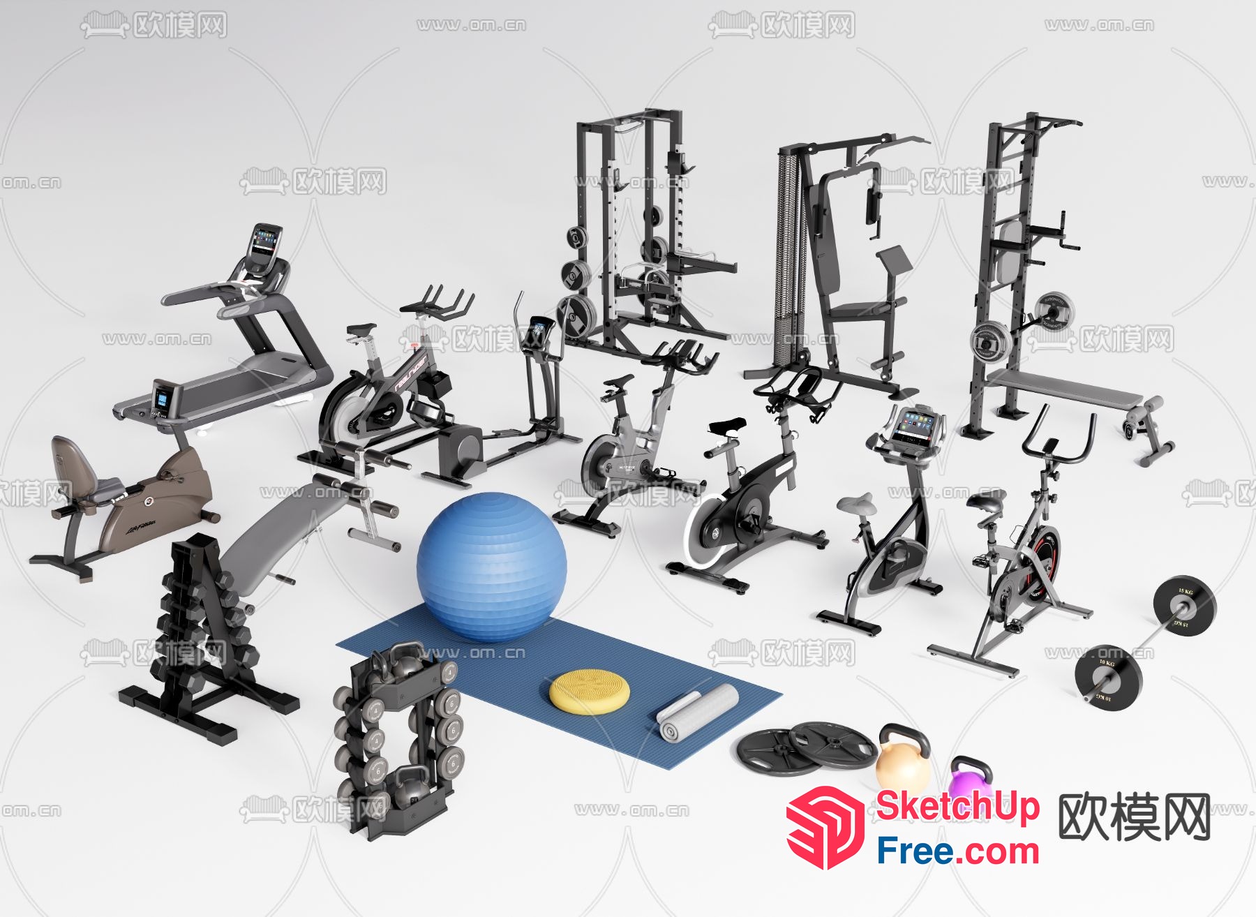 Gym Equipment And Accessories Collection 3D SketchUp File