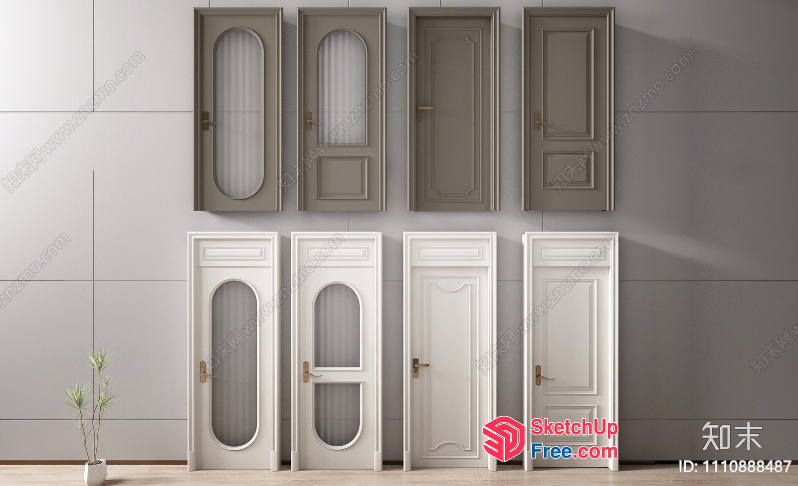 Modern White And Gray Doors With Elegant Hardware 3D SketchUp File