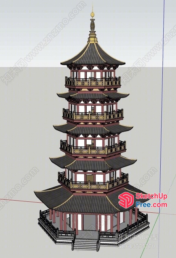 Asian-Style Temple Structure 3D SketchUp File