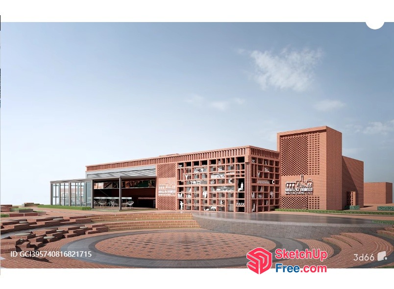 Modern Brick Building Exterior With Unique Architecture 3D SketchUp File