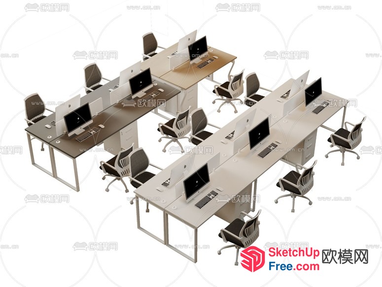 Modern Office Workspace With Sleek Desks And Ergonomic Chairs 3D SketchUp File