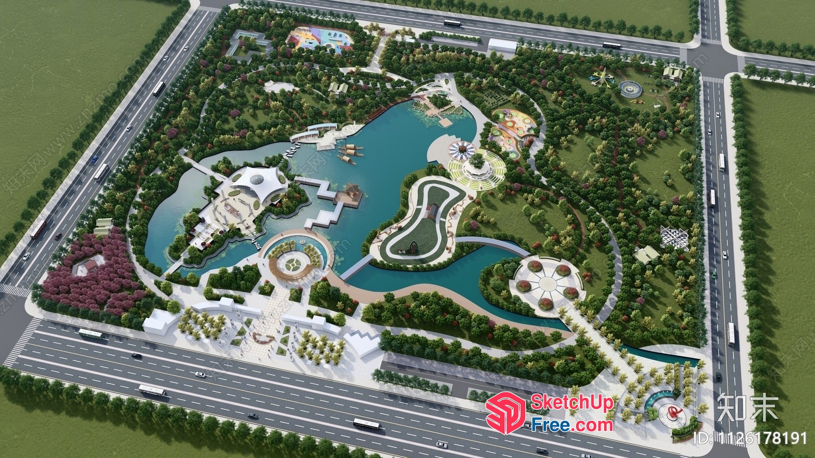 Futuristic Park With Unique Architecture And Landscaping 3D SketchUp File