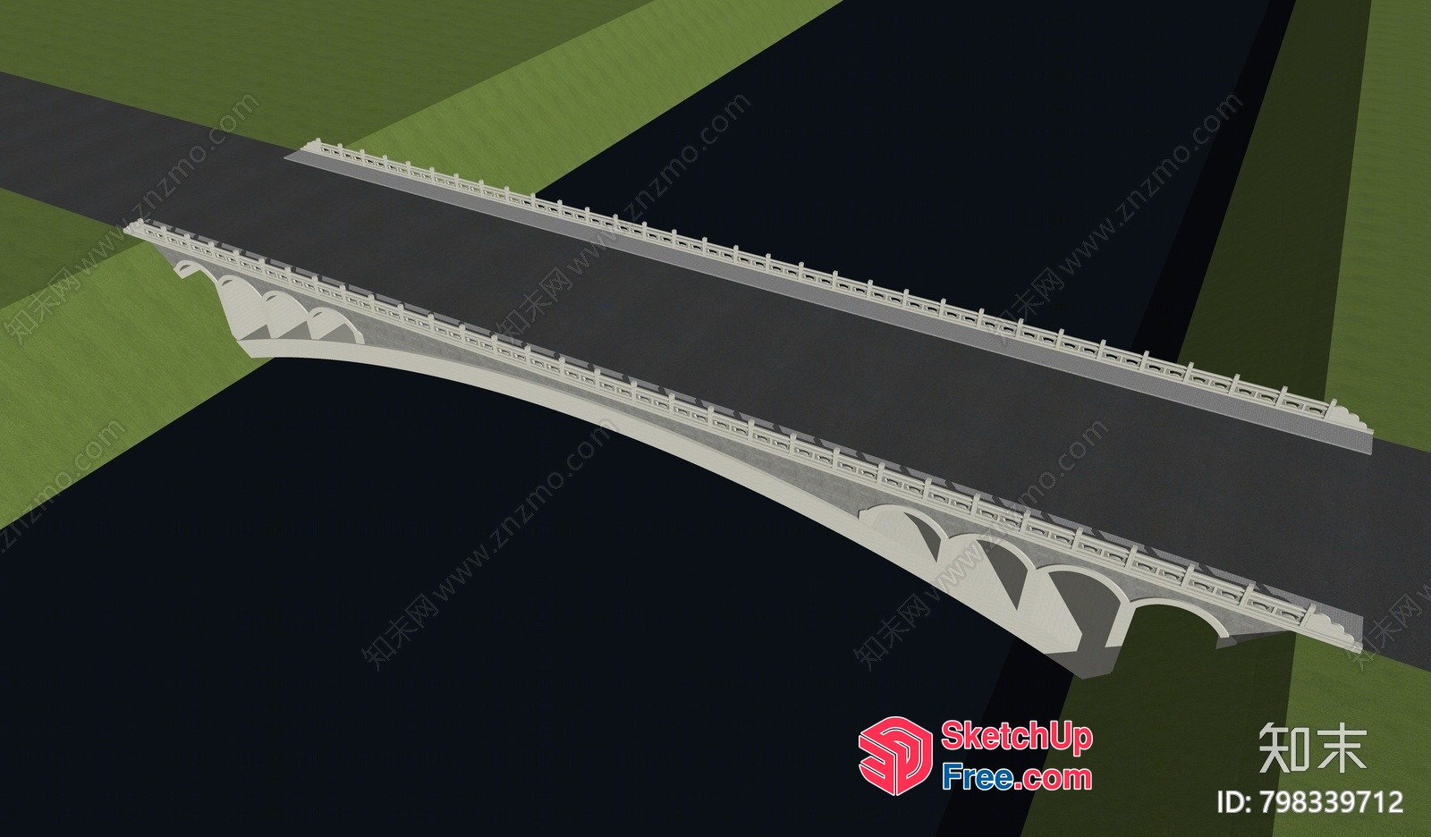 Elegant Stone Bridge Over Dark Water 3D SketchUp File