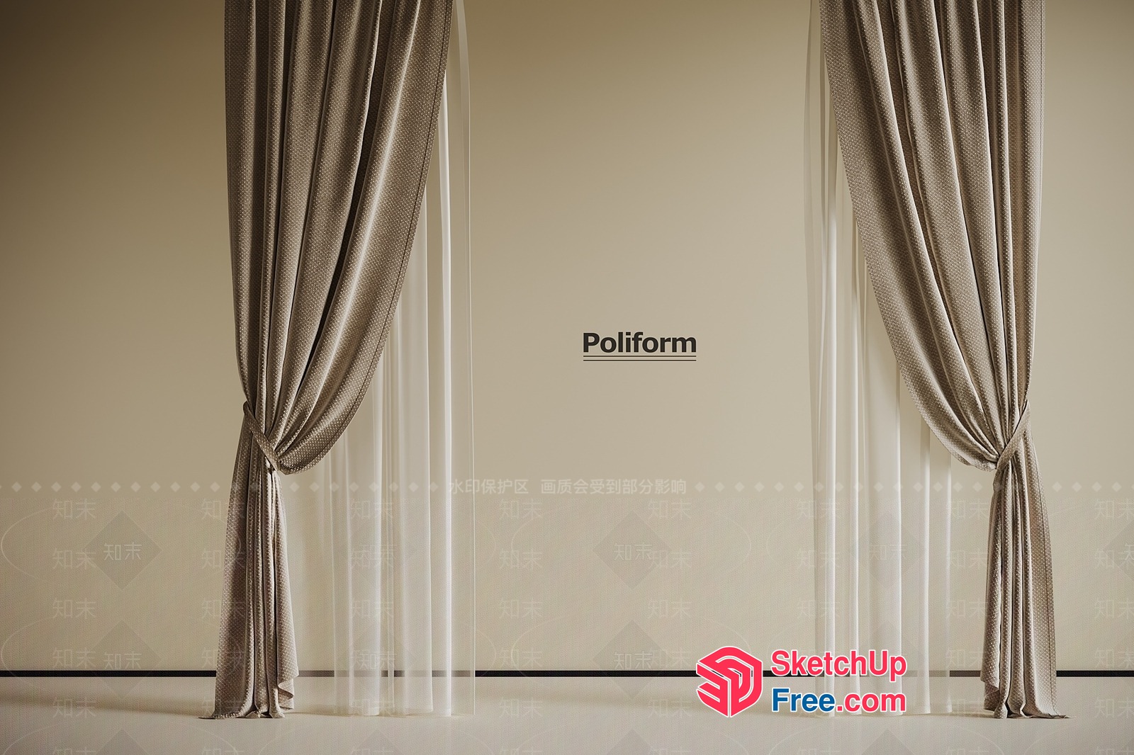 Elegant Creamy Style Pillar And Curtain Interior 3D SketchUp File