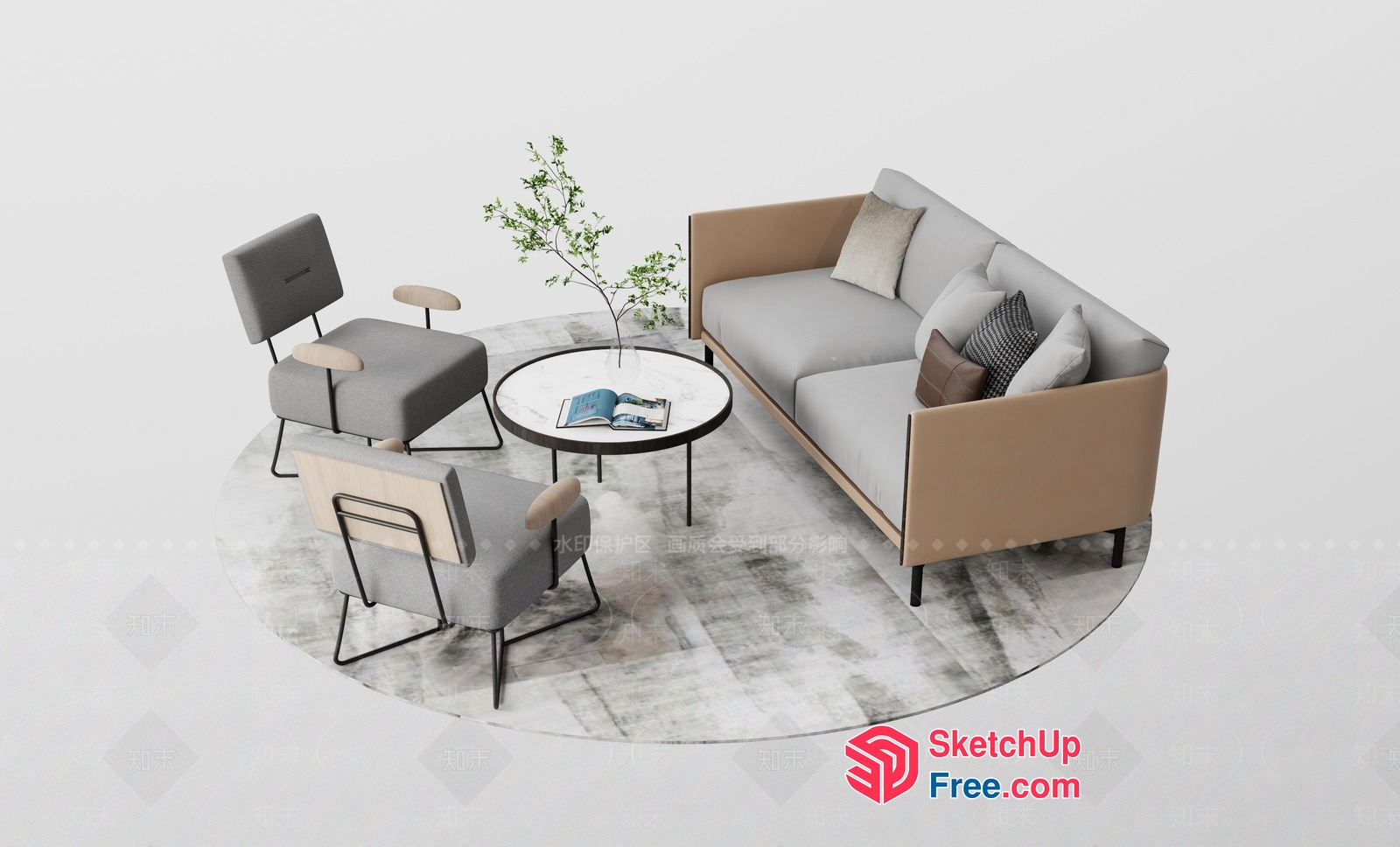 Modern Minimalist Living Room Furniture Set 3D SketchUp File