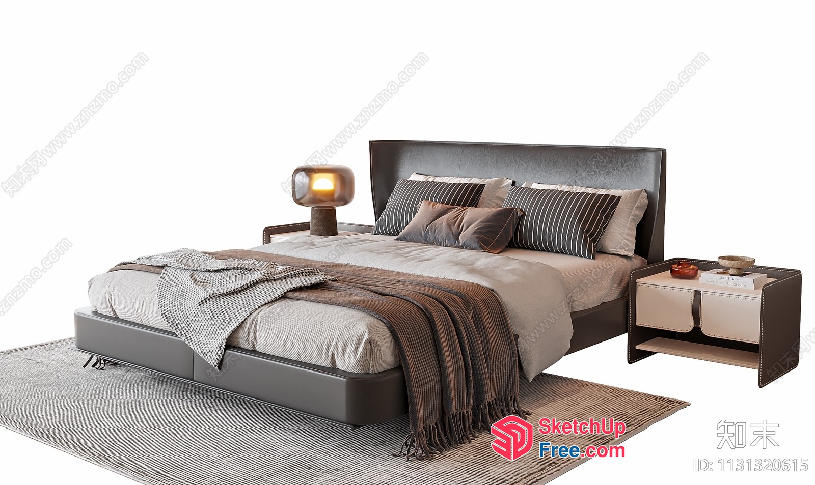 Modern Minimalist Bed And Bedside Table 3D SketchUp File
