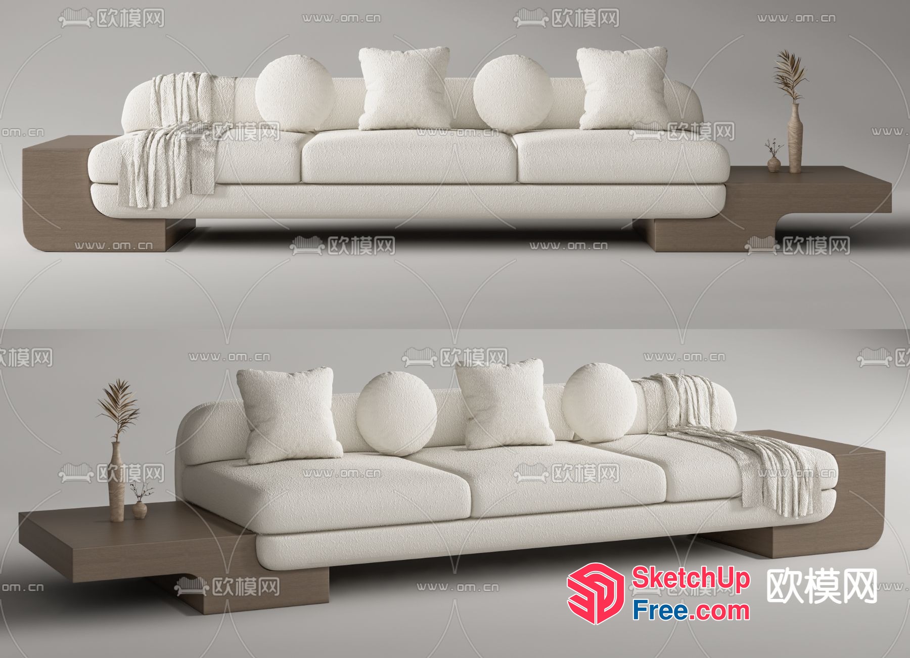 Modern Minimalist White Sofa With Pillows And Blanket 3D SketchUp File
