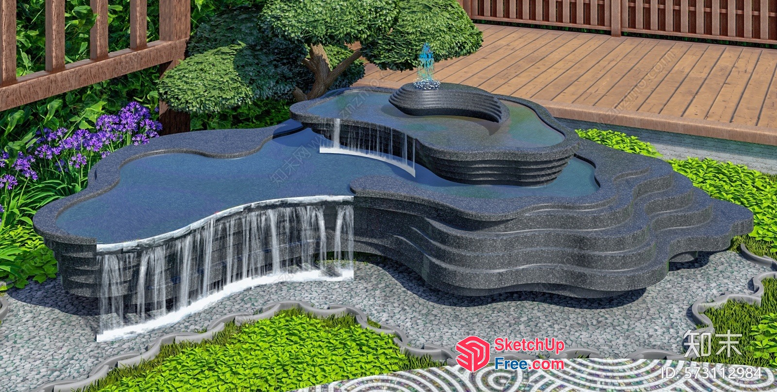Serene Waterfall Garden 3D SketchUp File