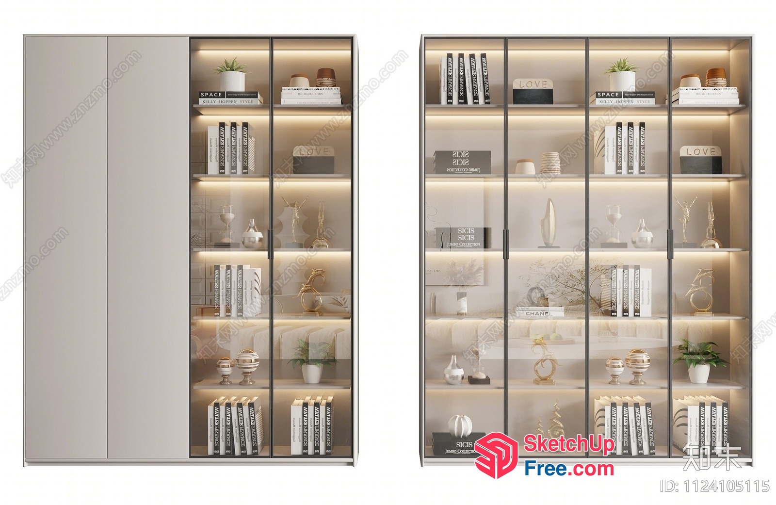 Elegant Modern Storage Furniture With Glass Doors And Led Lighting 3D SketchUp File