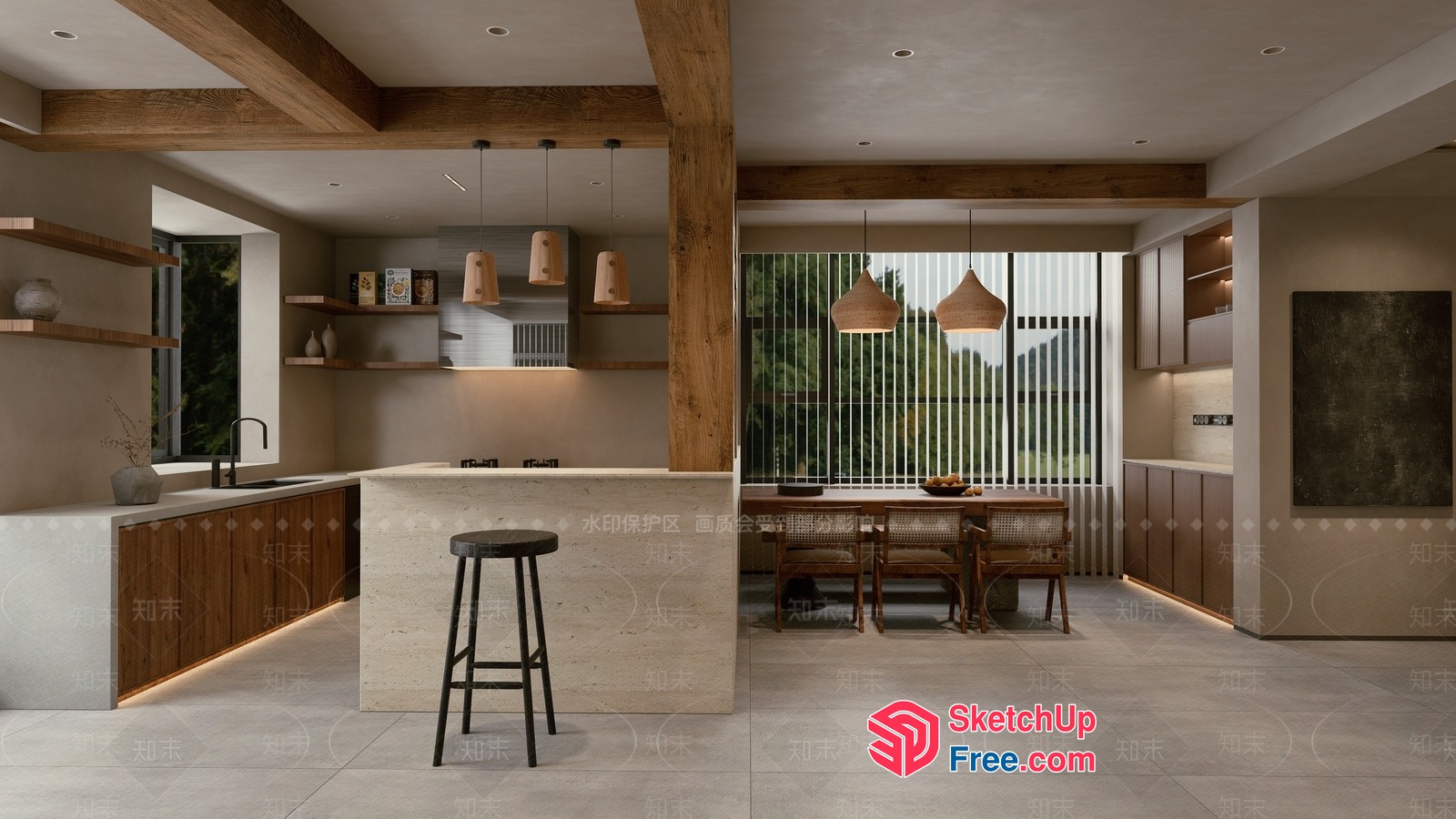 Modern Kitchen And Dining Room Interior Design 3D SketchUp File