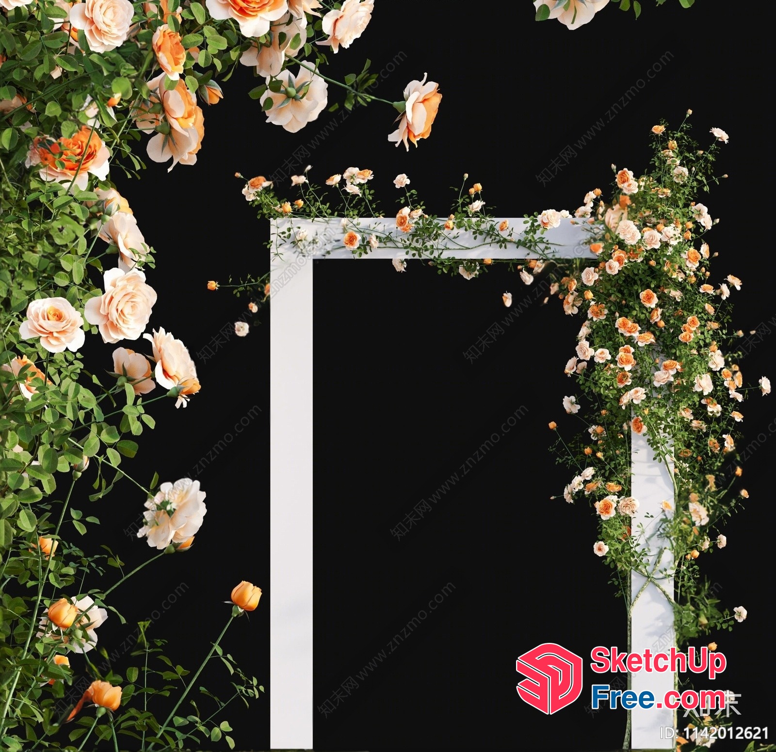 White Pillar Surrounded By Lush Greenery And Vibrant Flowers 3D SketchUp File