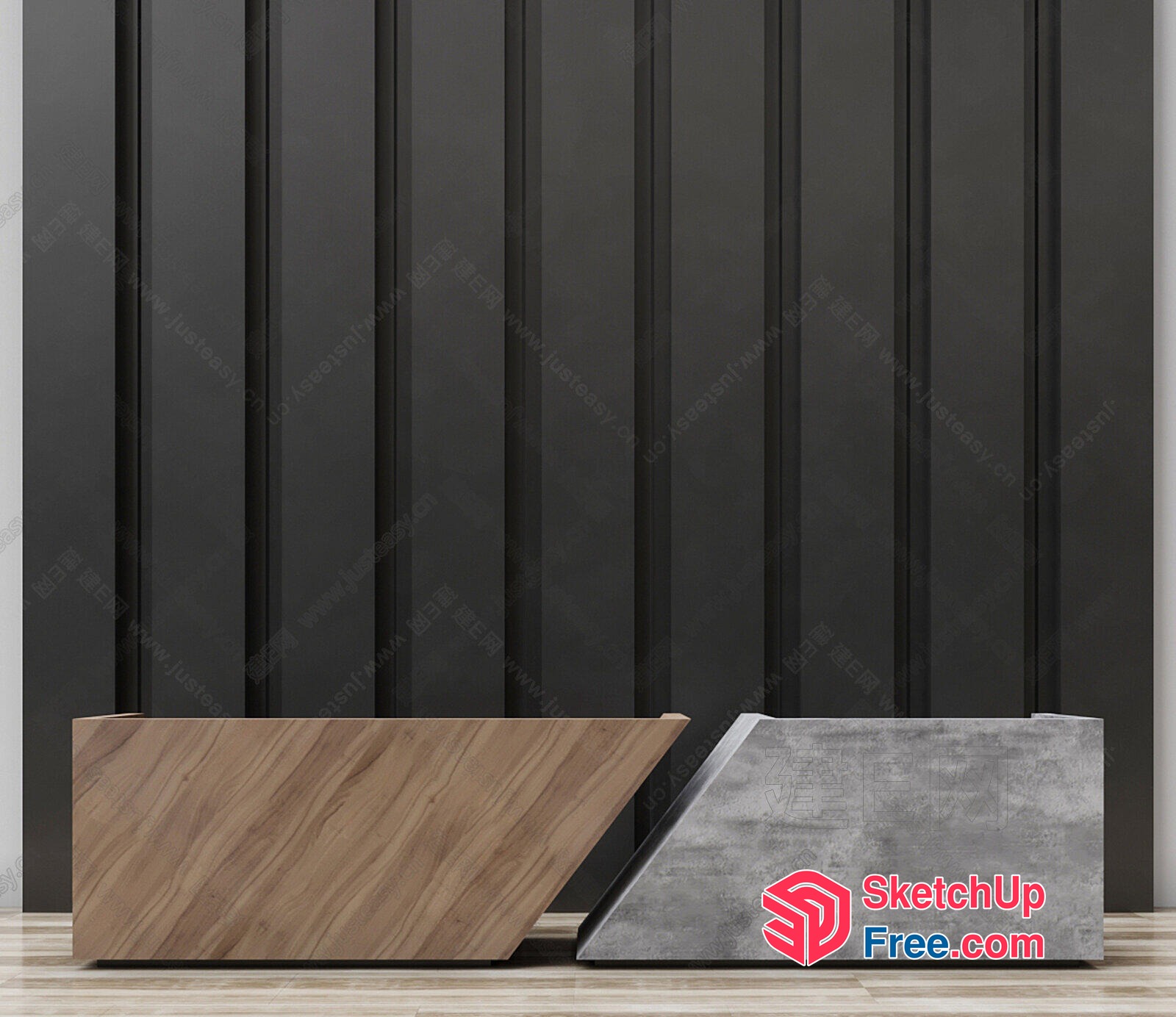 Modern Staircase Design With Wooden And Concrete Accents 3D SketchUp File