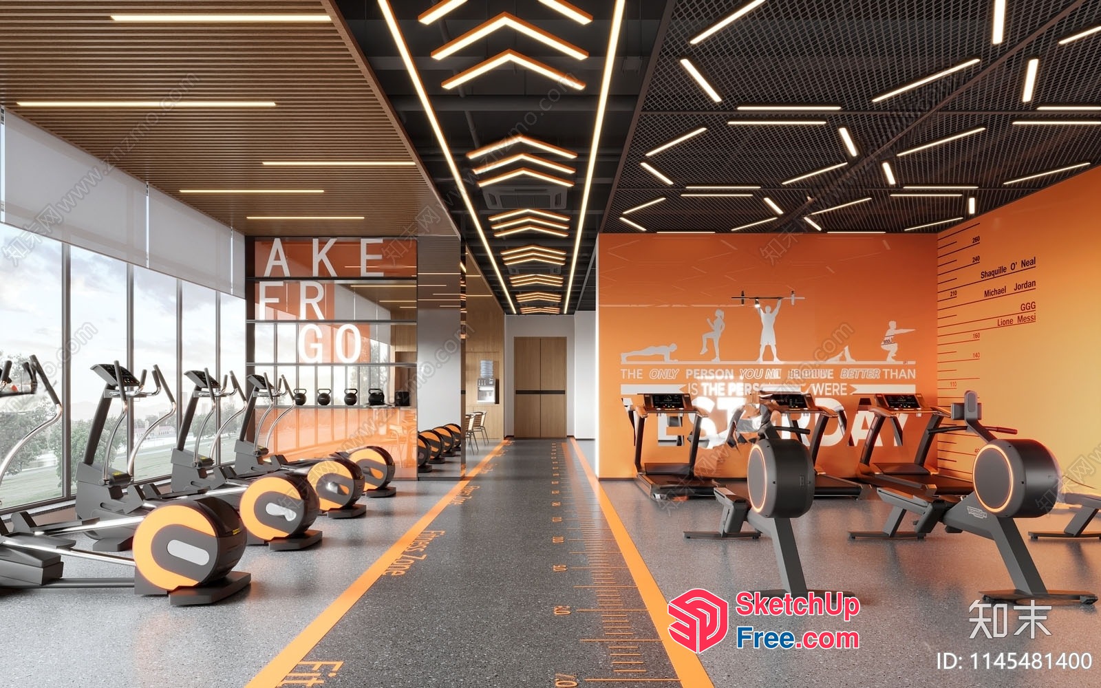 Modern Gym Interior With Orange And Black Accents 3D SketchUp File