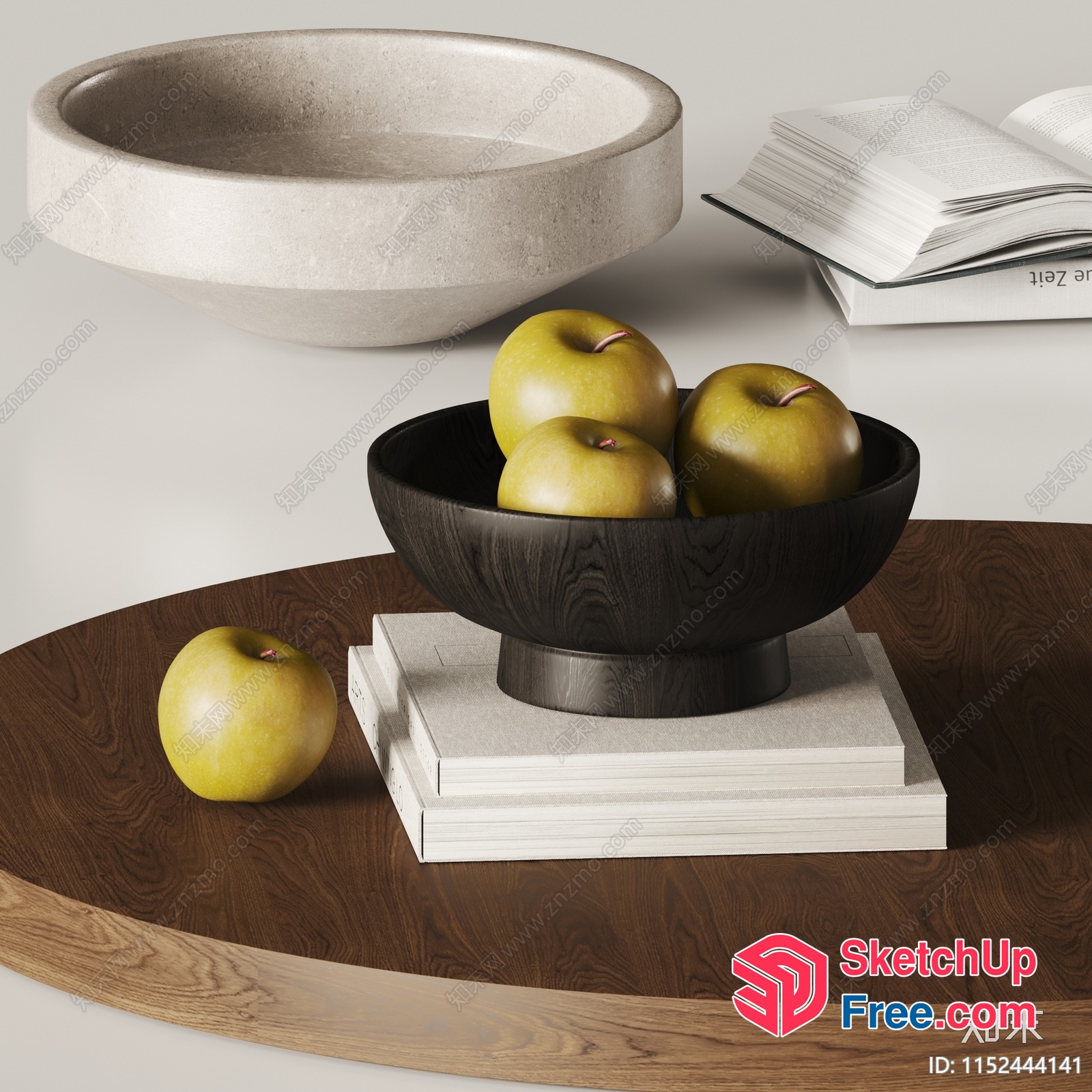 Modern Decorative Bowl With Apples And Books 3D SketchUp File