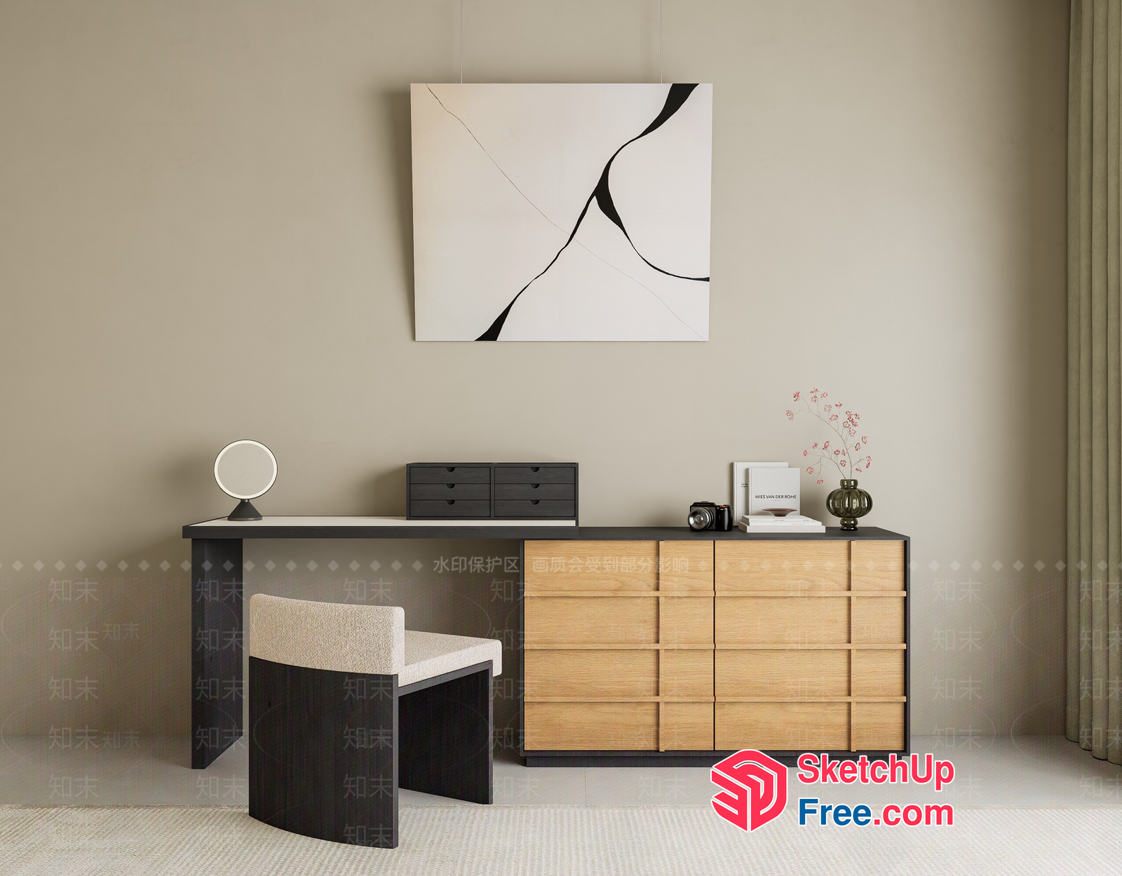 Minimalist Style Bedroom Interior With Creamy Color Scheme 3D SketchUp File