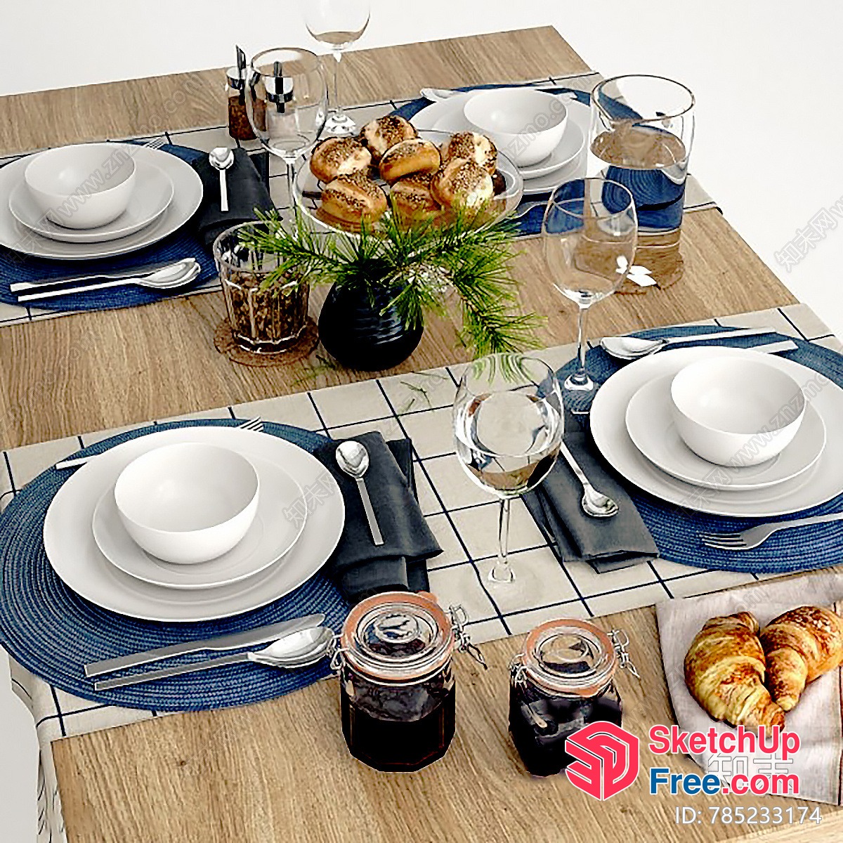 Cozy Modern Dining Room Table Setting 3D SketchUp File