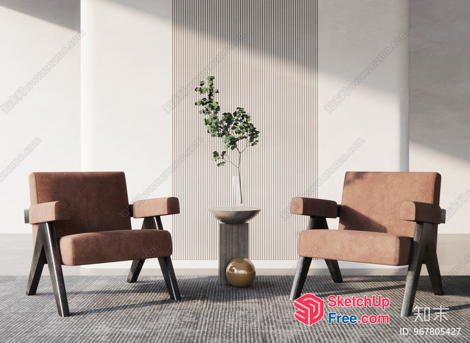 Two Chairs And A Table In A Minimalist Interior 3D SketchUp File