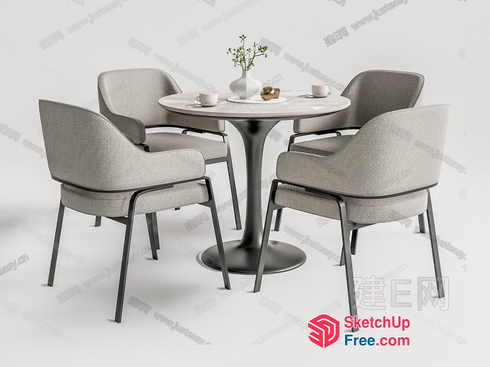 Minimalist Dining Room Setting With Round Table And Chairs 3D SketchUp File