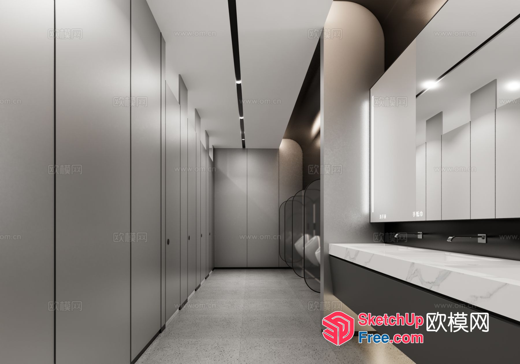 Modern Bathroom Interior With Sleek Cabinets And Marble Sink 3D SketchUp File