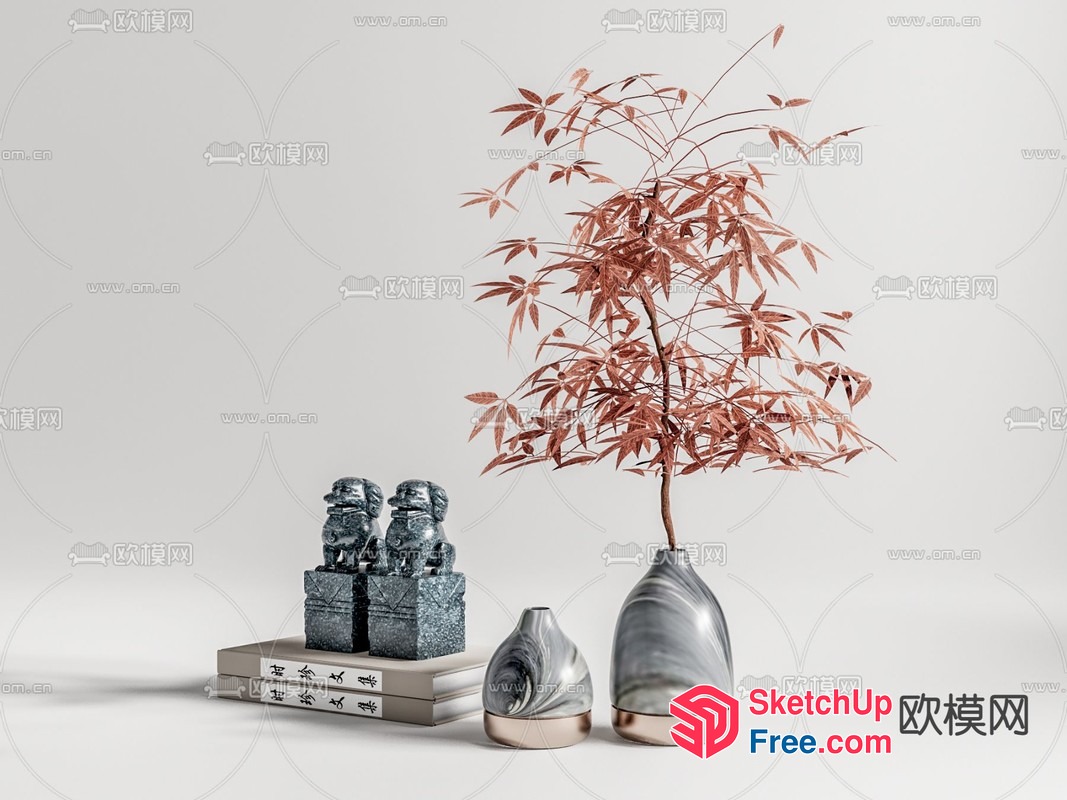 Elegant Asian-Inspired Decorative Vases And Statues 3D SketchUp File