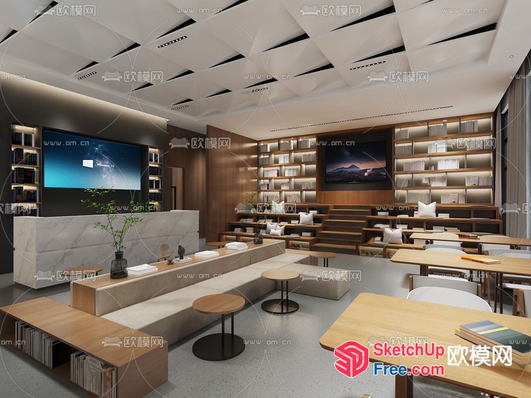 Modern Minimalist Interior Design For Office Or Library 3D SketchUp File